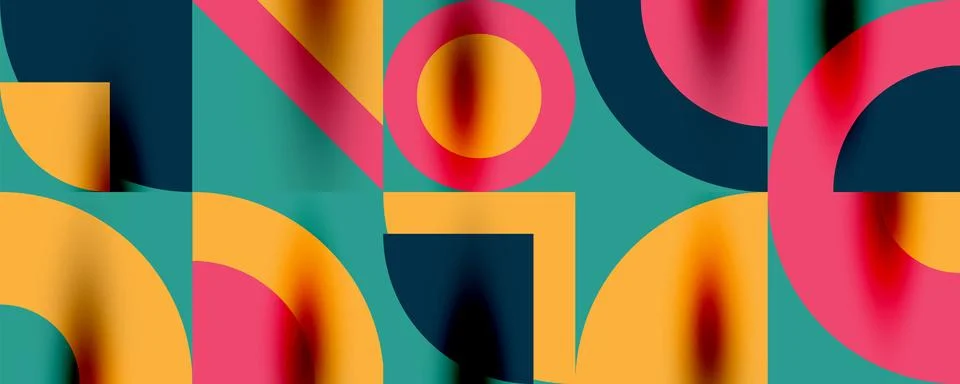 Neo memphis geometric pattern with circles, squares. Pop art abstract background Illustrazione stock