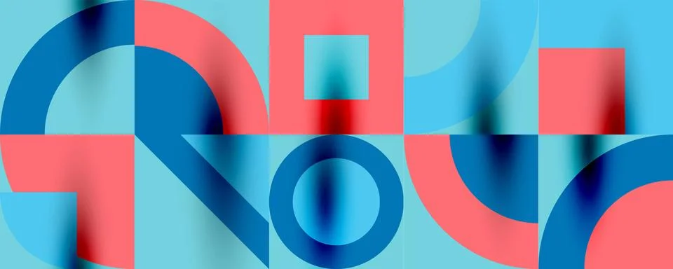Neo memphis geometric pattern with circles, squares. Pop art abstract background Illustrazione stock