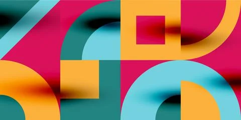 Neo memphis geometric pattern with circles, squares. Pop art abstract background 库存插图
