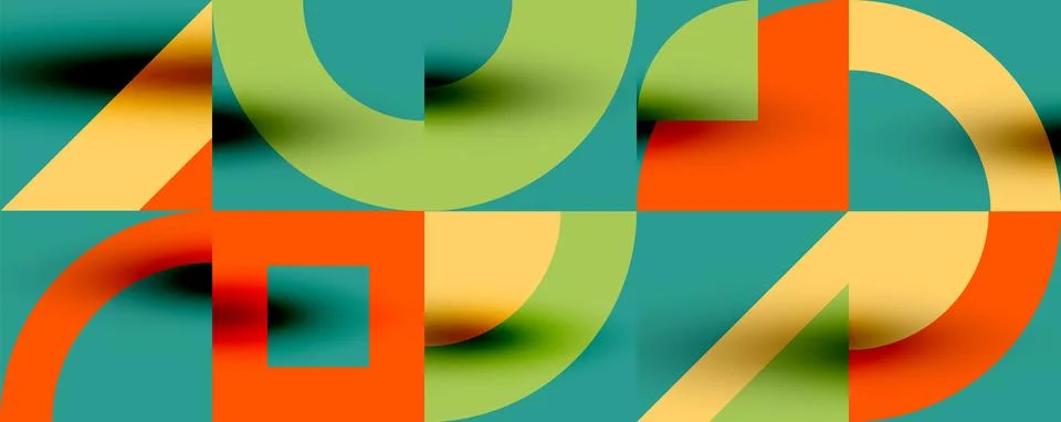 Neo memphis geometric pattern with circles, squares. Pop art abstract background Illustrazione stock