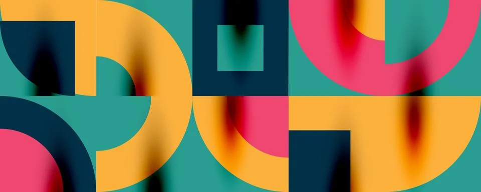 Neo memphis geometric pattern with circles, squares. Pop art abstract background 스톡 일러스트