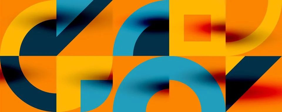 Neo memphis geometric pattern with circles, squares. Pop art abstract background Stock Illustration
