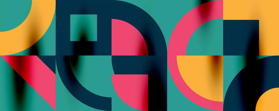 Neo memphis geometric pattern with circles, squares. Pop art abstract background 스톡 일러스트