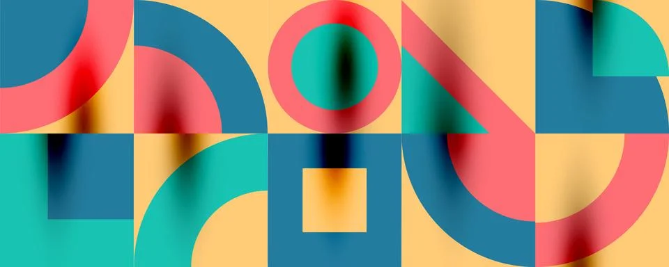 Neo memphis geometric pattern with circles, squares. Pop art abstract background Illustrazione stock