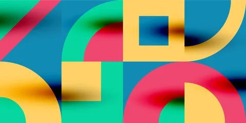 Neo memphis geometric pattern with circles, squares. Pop art abstract background Stock Illustration
