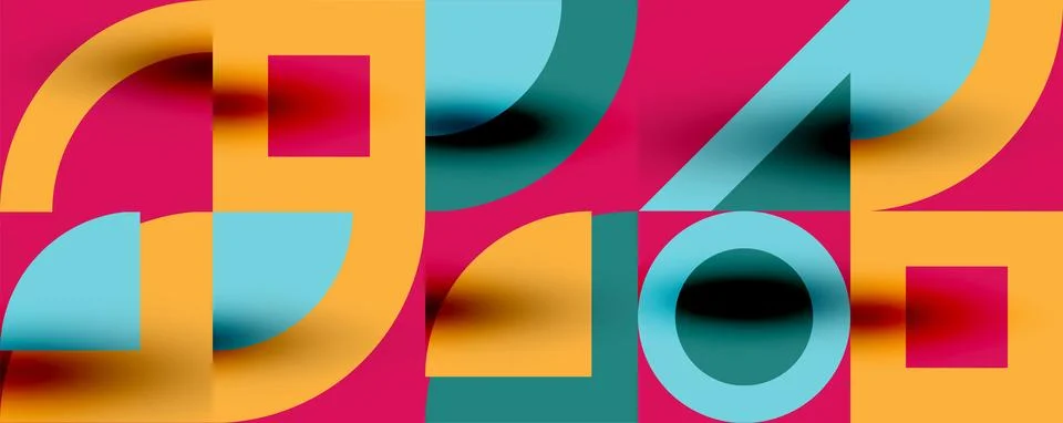 Neo memphis geometric pattern with circles, squares. Pop art abstract background Stockillustratie
