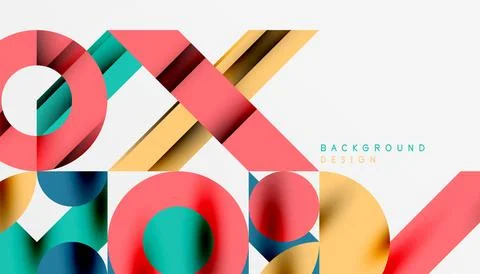 Neo memphis geometric pattern with circles, squares and lines. Pop art abstract Stock Illustration