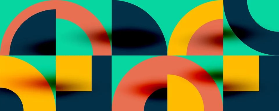 Neo memphis geometric pattern with circles, squares. Pop art abstract background Stock Illustration