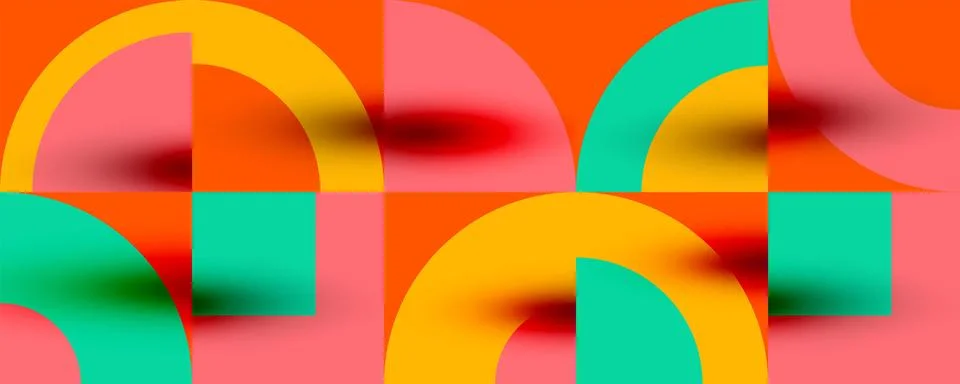 Neo memphis geometric pattern with circles, squares. Pop art abstract background Stockillustratie