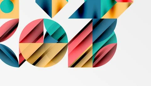 Neo memphis geometric pattern with circles, squares and lines. Pop art abstract Stock Illustration