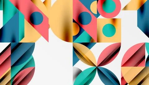 Neo memphis geometric pattern with circles, squares and lines. Pop art abstract Stock Illustration