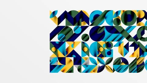 Neo memphis geometric pattern with circles, squares and lines. Pop art abstract Stock Illustration