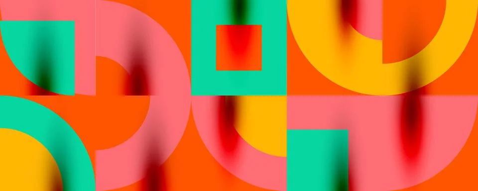 Neo memphis geometric pattern with circles, squares. Pop art abstract background 库存插图