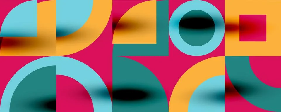 Neo memphis geometric pattern with circles, squares. Pop art abstract background Illustrazione stock