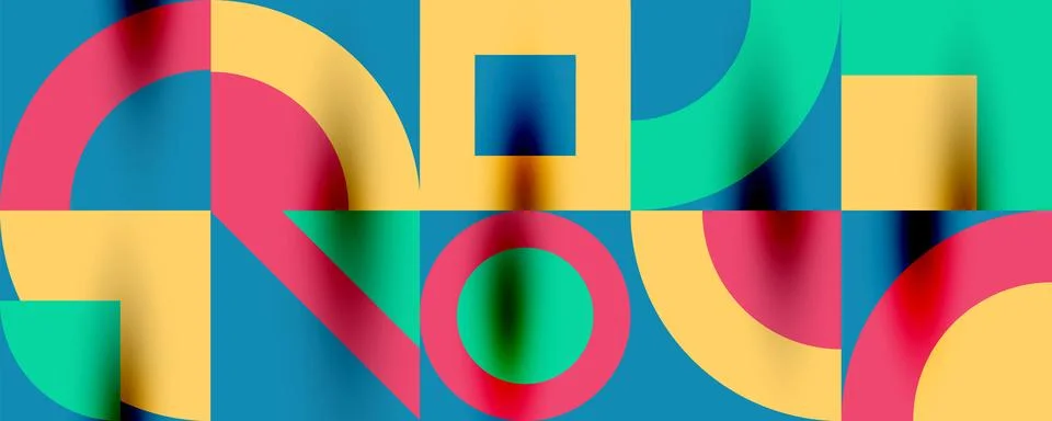 Neo memphis geometric pattern with circles, squares. Pop art abstract background Stock Illustration
