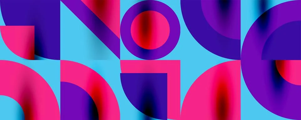 Neo memphis geometric pattern with circles, squares. Pop art abstract background Stock Illustration