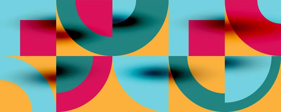 Neo memphis geometric pattern with circles, squares. Pop art abstract background Stock Illustration
