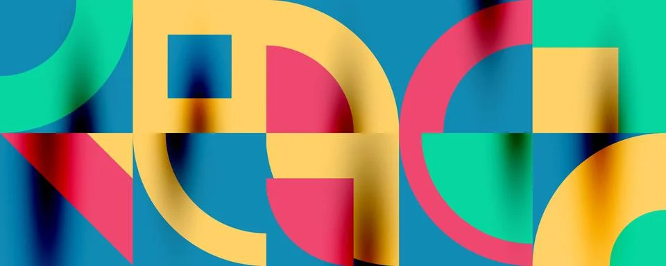 Neo memphis geometric pattern with circles, squares. Pop art abstract background Stock Illustration