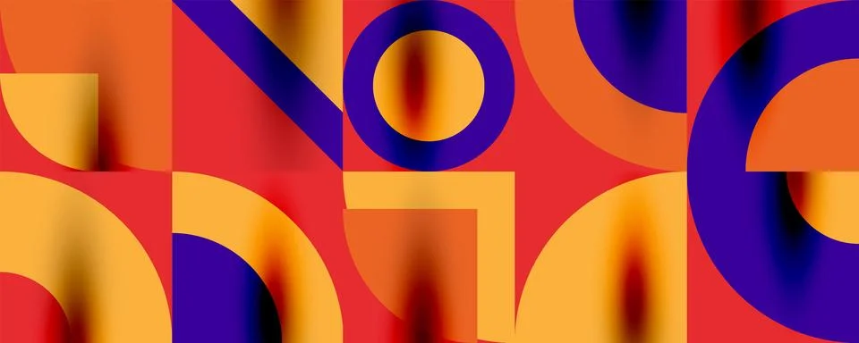 Neo memphis geometric pattern with circles, squares. Pop art abstract background 库存插图