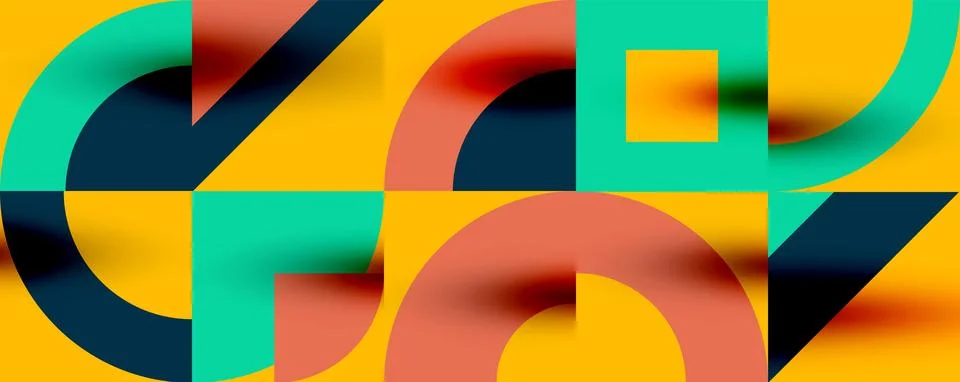 Neo memphis geometric pattern with circles, squares. Pop art abstract background 스톡 일러스트