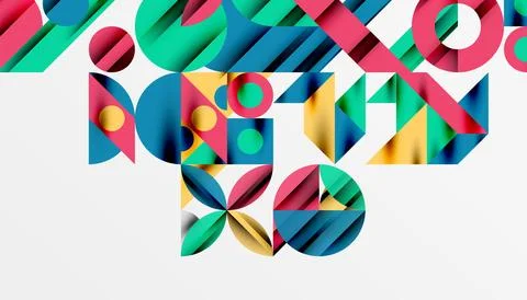 Neo memphis geometric pattern with circles, squares and lines. Pop art abstract Stock Illustration