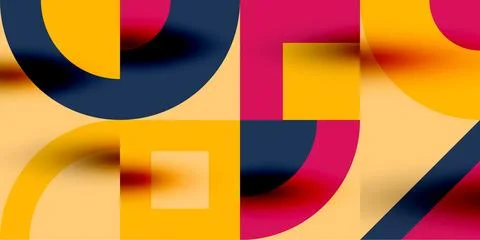 Neo memphis geometric pattern with circles, squares. Pop art abstract background 스톡 일러스트