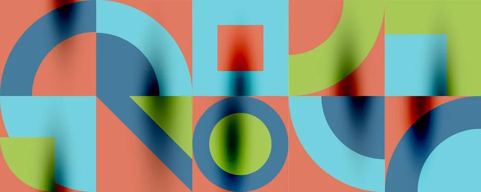 Neo memphis geometric pattern with circles, squares. Pop art abstract background Stock Illustration