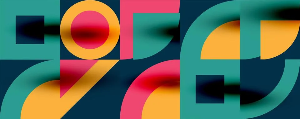 Neo memphis geometric pattern with circles, squares. Pop art abstract background Stock Illustration