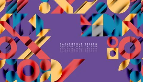Neo memphis geometric pattern with circles, squares and lines. Pop art abstract Stock Illustration