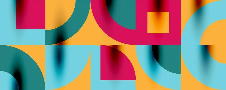 Neo memphis geometric pattern with circles, squares. Pop art abstract background Illustrazione stock