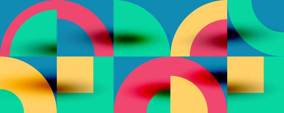 Neo memphis geometric pattern with circles, squares. Pop art abstract background Stock Illustration