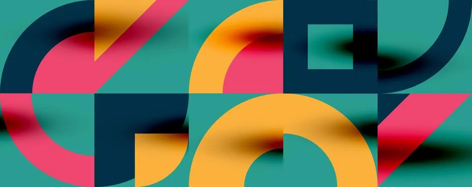 Neo memphis geometric pattern with circles, squares. Pop art abstract backg.. Stock Illustration