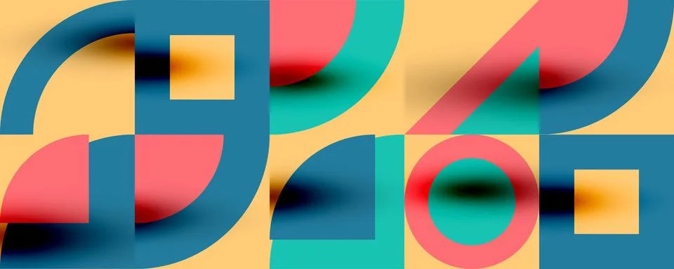 Neo memphis geometric pattern with circles, squares. Pop art abstract backg.. Stock Illustration
