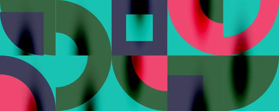 Neo memphis geometric pattern with circles, squares. Pop art abstract backg.. Stock Illustration