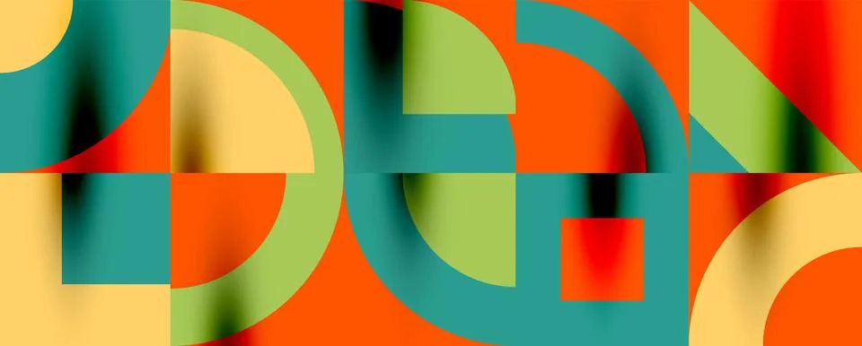 Neo memphis geometric pattern with circles, squares. Pop art abstract backg.. Stock Illustration