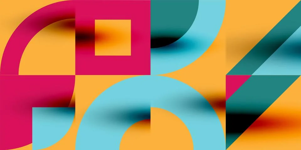 Neo memphis geometric pattern with circles, squares. Pop art abstract background Stock Illustration