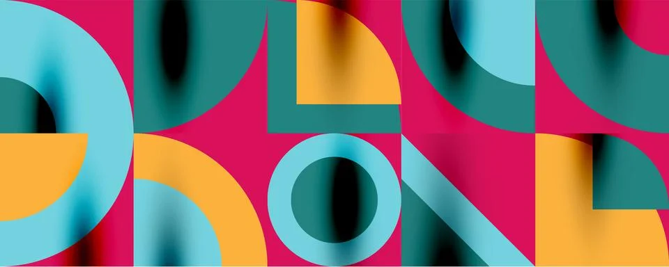 Neo memphis geometric pattern with circles, squares. Pop art abstract background Stock Illustration