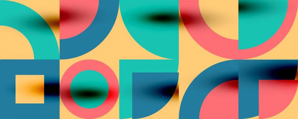 Neo memphis geometric pattern with circles, squares. Pop art abstract background Illustrazione stock