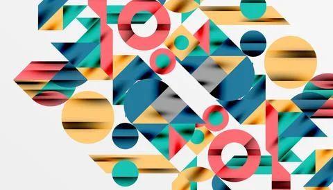 Neo memphis geometric pattern with circles, squares and lines. Pop art abstract 库存插图