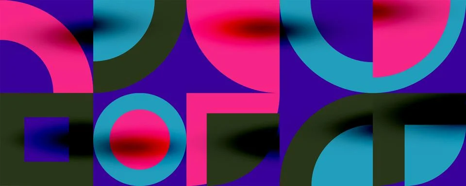 Neo memphis geometric pattern with circles, squares. Pop art abstract background Stockillustratie