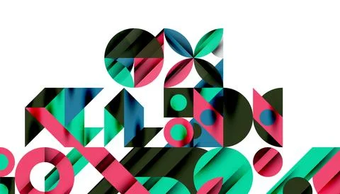 Neo memphis geometric pattern with circles, squares and lines. Pop art abstract Stock Illustration