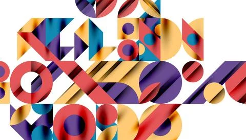 Neo memphis geometric pattern with circles, squares and lines. Pop art abstract Stock Illustration