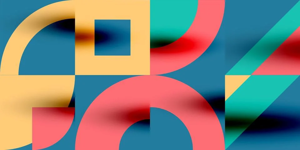 Neo memphis geometric pattern with circles, squares. Pop art abstract background Stockillustratie