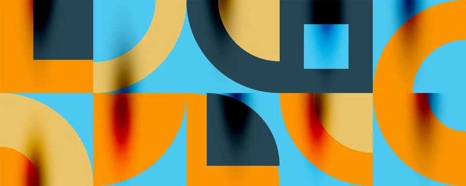 Neo memphis geometric pattern with circles, squares. Pop art abstract background Stock Illustration