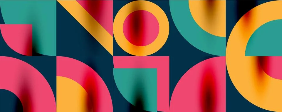 Neo memphis geometric pattern with circles, squares. Pop art abstract background Illustrazione stock