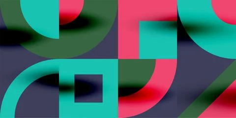 Neo memphis geometric pattern with circles, squares. Pop art abstract background Illustrazione stock