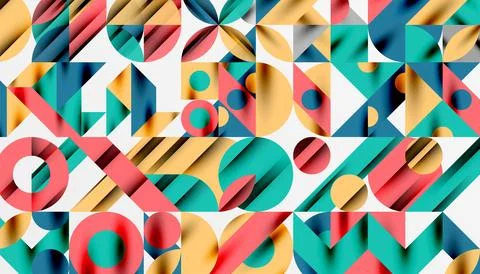 Neo memphis geometric pattern with circles, squares and lines. Pop art abstract Stock Illustration