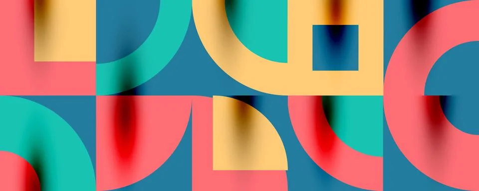 Neo memphis geometric pattern with circles, squares. Pop art abstract background Illustrazione stock