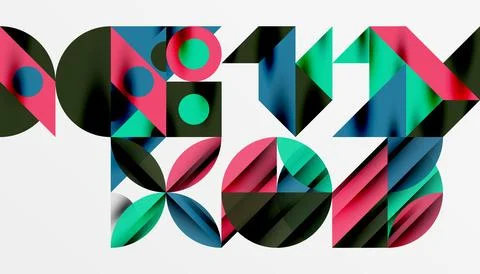 Neo memphis geometric pattern with circles, squares and lines. Pop art abstract Stock Illustration