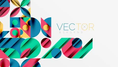 Neo memphis geometric pattern with circles, squares and lines. Pop art abstract Stock Illustration